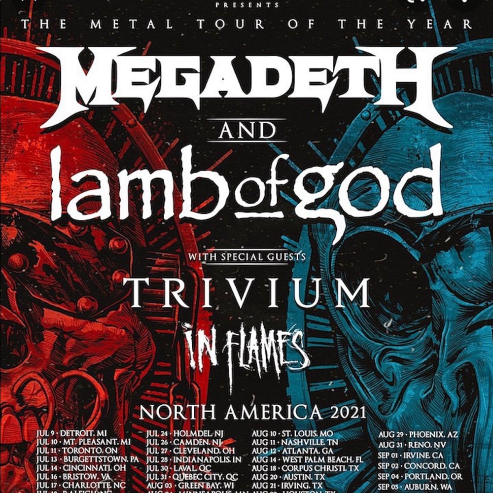 Megadeath X Lamb Of God 2021 Concert Tickets Gem